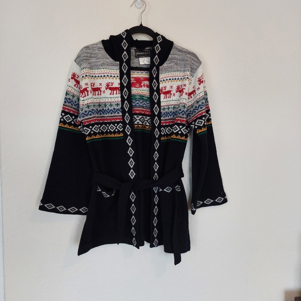 Monarch Knits Vintage‎ Open Front Belted Cardigan Size Meduim